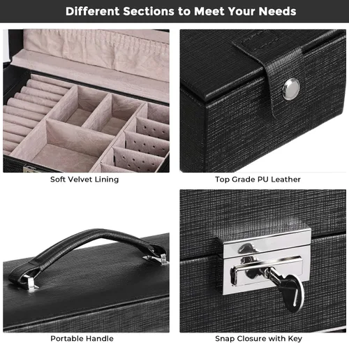 Vista 4 de ANWBROAD Caja de joyería grande de 6 niveles, organizador de joyas con cerradura de espejo, caja de joyería para niñas, aretes, anillos, collares