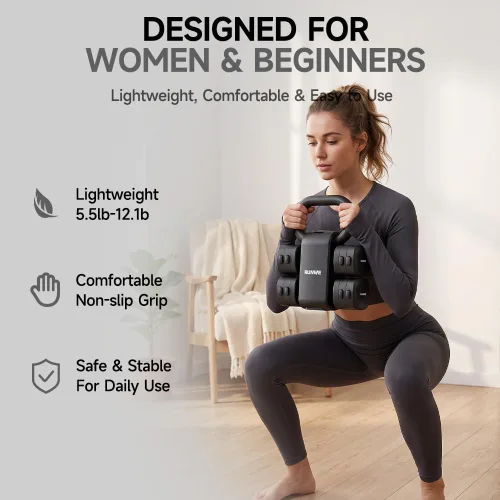 Vista 7 de Adjustable Kettlebell Dumbbell Set, 2-in-1 Dumbbells & Kettlebell, Hand Weights Free Weights for Women Beginners with Fast Adjustment,Weights Set