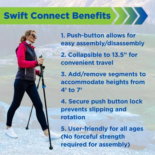 Vista 2 de York Nordic Motivator Swift Connect - Bastones de viaje para caminar para equilibrio y rehabilitación, agarres de estabilidad patentados, ligeros