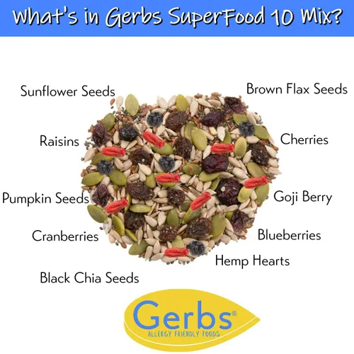 Vista 4 de GERBS Superfood Snack Mix de 2 libras. Los 14 mejores alimentos libres de alergias Bolsa a granel Fabricado en Estados Unidos Calabaza
