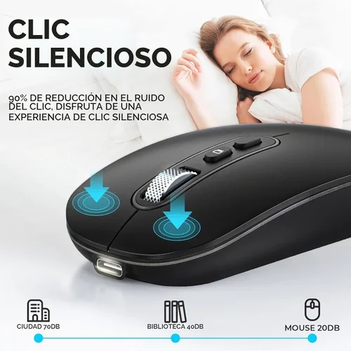 Vista 5 de RaceGT - Ratón inalámbrico recargable USB C, modo dual para MacBook Air/Pro
