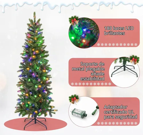 Vista 6 de GOFLAME Árbol de Navidad preiluminado de 5 pies, árbol de Navidad artificial con 180 luces LED, 10 modos de luz, 390 puntas de rama, soporte
