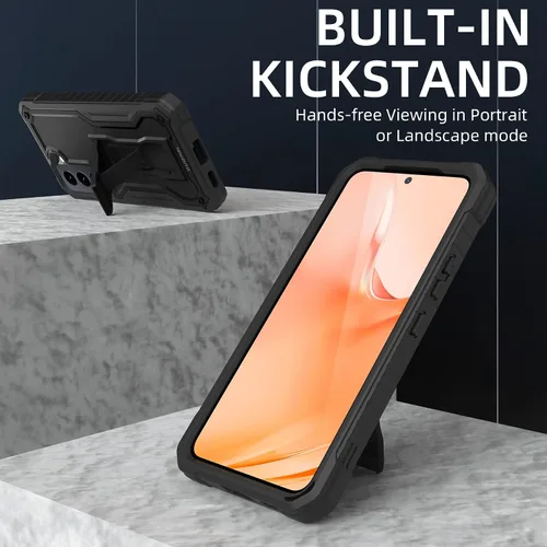 Vista 5 de Funda para Samsung Galaxy S22 5G (solo no es compatible con Plus o Ultra), funda de protección de grado militar con protector de pantalla HD y Negro