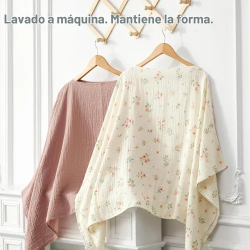 Vista 6 de Funda de lactancia de muselina de algodón, paquete de 2, poncho Crema de albaricoque y rosa loto