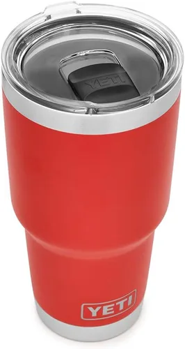 Vista 21 de YETI Rambler - Vaso de 30 oz, acero inoxidable, aislado al vacío con tapa MagSlider, color carmesí Amarillo