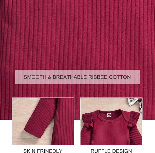 Vista 5 de Aalizzwell Conjunto de mameluco acanalado para bebé recién nacido prematuro para otoño e invierno