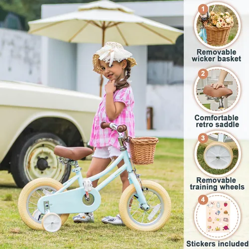 Vista 3 de Petimini Vintage Kids Bike for Girls, 12–20 Inch Classic Bicycle with Wicker Basket & Bell, High Tensile Steel Frame, Training Wheels (12–18”), 85%