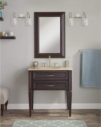 Vista 5 de Linea di Liara Avezzana - Lámpara de tocador de baño de 2 luces de níquel cepillado con pantalla de vidrio transparente, modernas luces de tocador