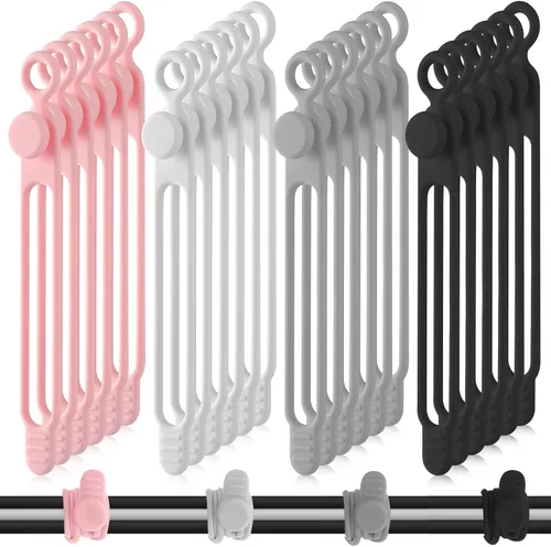 Vista 15 de Nuanchu 40 bridas de silicona reutilizables, correas ajustables, organizador de cables de carga multiusos para sujetar cables de carga