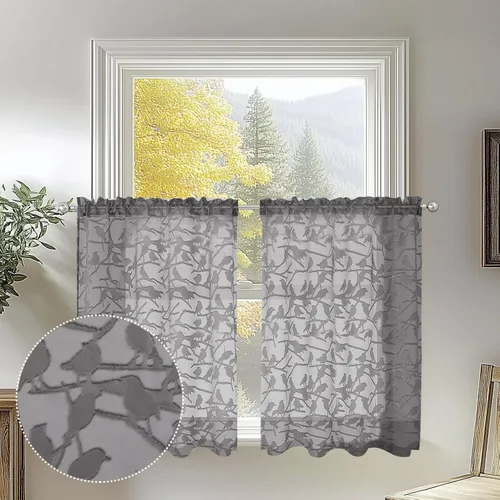 Vista 53 de OVZME Anji Clip Voile Sheer Tiers RD 2X30X36 Negro