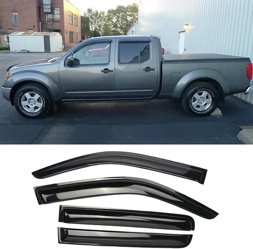 Vista 17 de Sun Rain Guards - Deflector de viento para ventana, 4 piezas de cinta en canal en color humo oscuro para Nissan Titan Crew Cab 2004-2015 194858