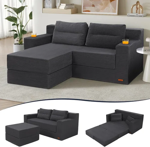 Vista 37 de COMAX Sofá cama futón, sofá cama convertible 4 en 1, sofás deshuesados para sala de estar, sofá biplaza plegable pequeño plegable que ahorra Gris