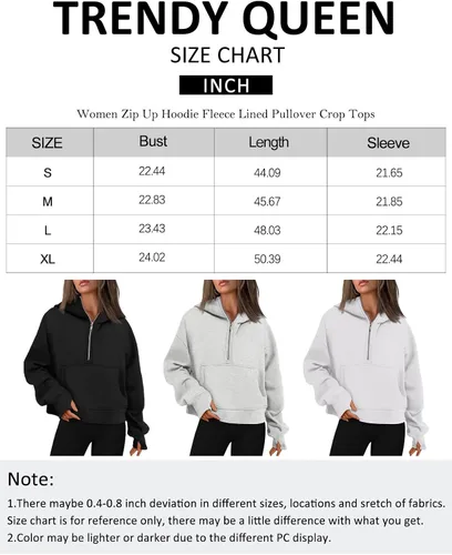 Vista 6 de Trendy Queen Sudaderas con capucha para mujer, con cremallera de un cuarto, sudaderas de gran tamaño, media cremallera con bolsillos, ropa de otoño