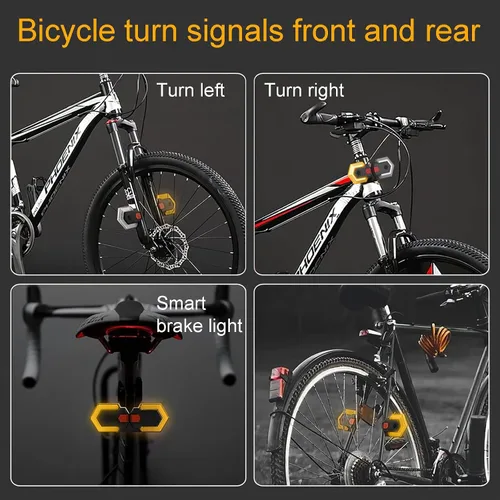 Vista 2 de Luz trasera de bicicleta con señal de giro, intermitentes de bicicleta delantera y trasera, luz trasera dividida para bicicleta 5 modos, recargable