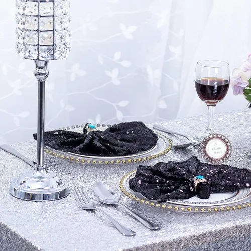 Vista 8 de Eternal Beauty Servilletas de tela de lentejuelas negras de 12 x 12 pulgadas, paquete de 12 para fiestas, bodas, cenas de cumpleaños