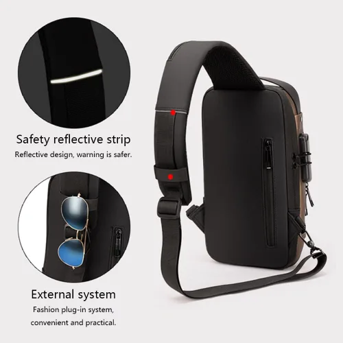 Vista 2 de Bolsa de hombro antirrobo con carga USB, bolsa de hombro antirrobo, bolsa cruzada para el pecho