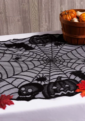 Vista 2 de 72" Camino de mesa negro con calabazas de Halloween Multicolor