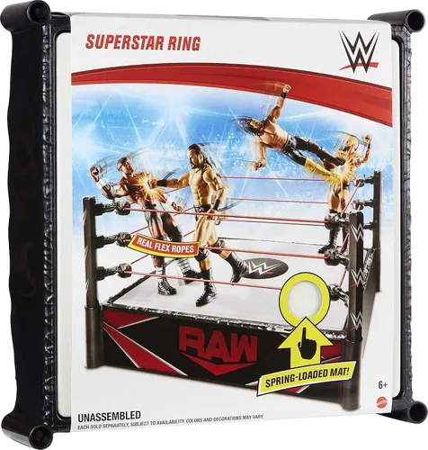 Vista 3 de WWE Ring Superstar (14 pulgadas) con Lona de Resorte y Cuerdas Flex Reales para Figuras de Acción; Regalo para Edades de 6 Años en Adelante