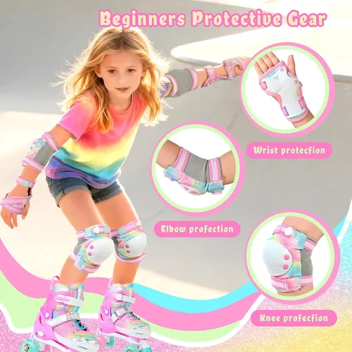 Vista 2 de NEMONE Rodilleras para niños, coderas, coderas, muñequeras con bolsa de cordón, juego de equipo de protección reflectante ajustable para patinetes