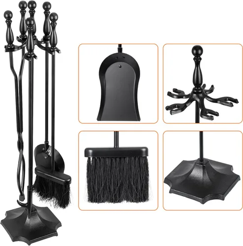 Vista 2 de Nouva Juego de 5 herramientas para chimenea - Mango negro de hierro forjado Accesorios Accesorios Herramientas - Pinzas de póquer de soporte