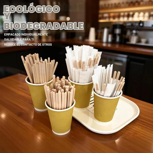 Vista 7 de 1000 agitadores de café envueltos individualmente de madera, palitos de madera desechables de 5.5 pulgadas para café, cóctel y bebidas calientes