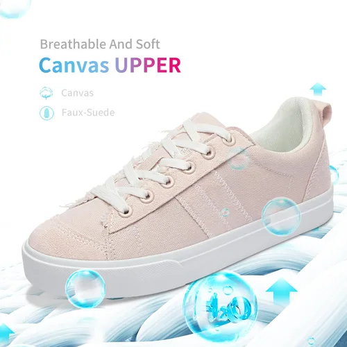 Vista 3 de Obtaom Zapatos deportivos de lona para mujer, con cordones, cómodos, zapatos de patinaje para mujer, zapatos casuales de tenis planos