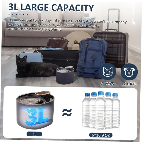 Vista 7 de Alimentador de agua eléctrico automático para mascotas, fuente de consumición para perros y gatos, con filtro, operación silenciosa, luz LED