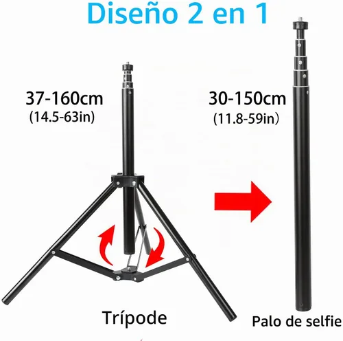 Vista 2 de PellKing Barra de extensión de trípode 2 en 1 de 59 pulgadas ajustable para selfie stick con clip para teléfono DJI OM4 SE 5/Osmo Mobile 6 3 2/Feiyu