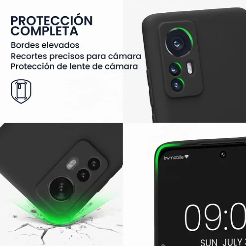 Vista 3 de kwmobile Funda compatible con Xiaomi 12/12X - Funda protectora delgada de TPU para teléfono - Acabado mate suave - Negro mate