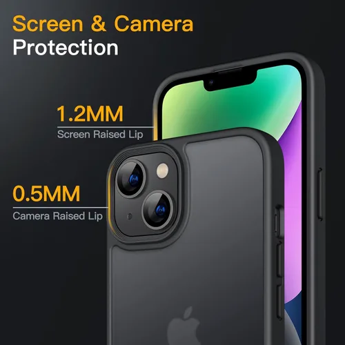 Vista 5 de JETech Funda mate para iPhone 14 de 6.1 pulgadas, a prueba de golpes, protección contra caídas de grado militar, cubierta trasera translúcida