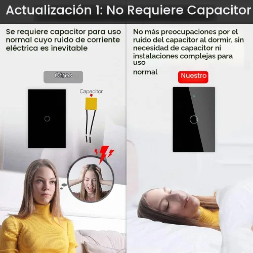 Vista 2 de MOES ZigBee Smart Switch 1 Gang, requiere MOES ZigBee Hub, no neutro, negro Interruptor de luz táctil sin condensador, Smart Life Tuya Control