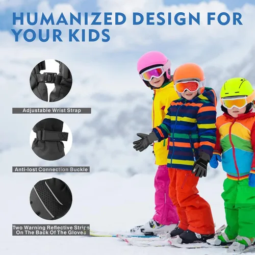 Vista 6 de BQA Guantes de esquí para niños, impermeables, para invierno, clima frío, snowboard, nieve, guantes cálidos para niños y niñas