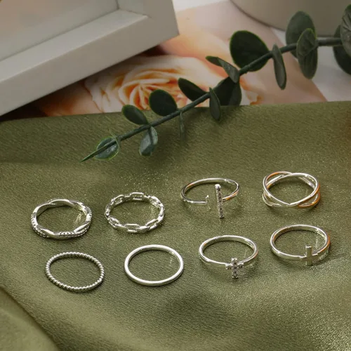 Vista 6 de Honsny 14K Gold Plated Stacking Rings Set for Women, Stackable Thumb Rings Thin Dainty Silver Rings for Women Wedding Eternity Band Simple Rose Gold