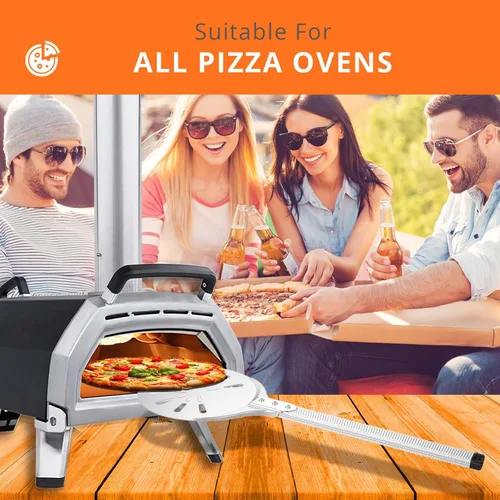 Vista 9 de Cáscara giratoria de pizza, 8 pulgadas, mango largo perforado de aluminio con gancho de silicona, accesorios para horno de pizza