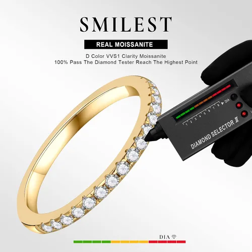 Vista 2 de SMILEST 1.8mm Moissanite Eternity Band Rings for Women, 0.25 0.3ct D Color VVS1 Clarity Lab Created Moissanite 14K White Yellow Rose Gold Vermeil