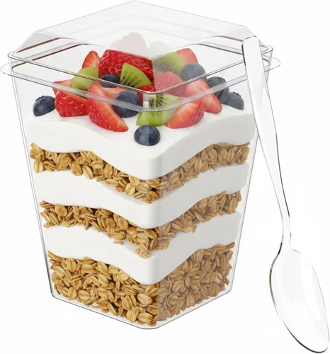 Vista 5 de Zappy Mini tazas de postre de plástico de 50 onzas con cucharas, cuadradas, vasos desechables para fiestas