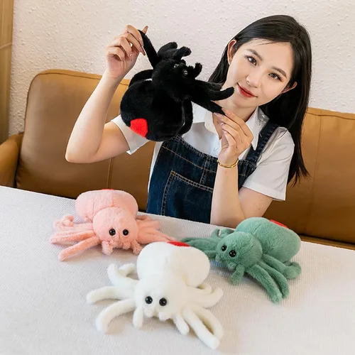 Vista 3 de Juguete de peluche de araña, suave peluche Kawaii de Halloween de 10 pulgadas, decoración de regalo para niños y adultos (negro)