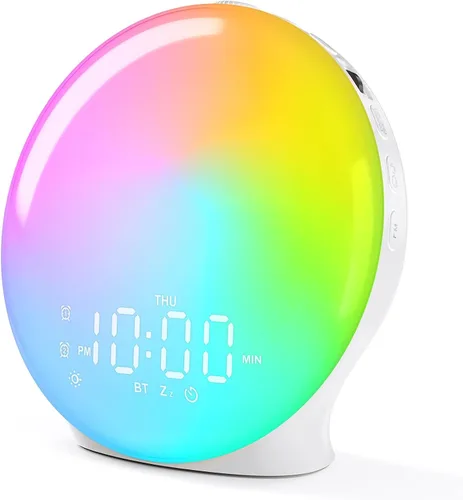 Vista 14 de JALL Reloj despertador Sunrise para dormitorios con máquina de sonido de ruido blanco, despertador de luz despertador para personas que duermen