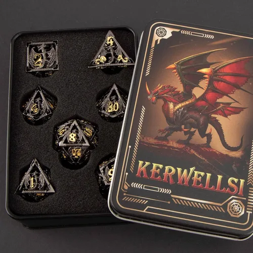 Vista 6 de KERWELLSI Juego de dados huecos D&D con caja de regalo, 7 dados de metal poliédrico D y D para juegos de rol, dados de dragón de mazmorra D20 D12