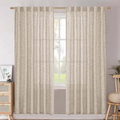 Vista 32 de BGment Cortinas cortas de lino marfil de 36 pulgadas de largo para ventanas de cocina, pequeñas cortinas texturizadas rústicas para café sobre