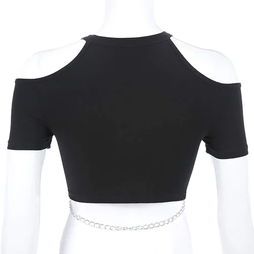 Vista 6 de Women Punk Gothic T-Shirt Chains Harajuku Black Crop Top