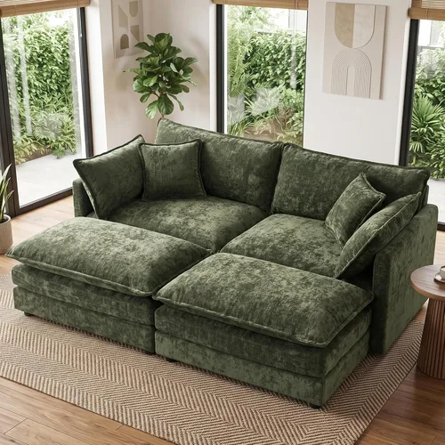 Vista 71 de Sofá individual modular de chenilla con otomana, sofá nube con almohada, color beige