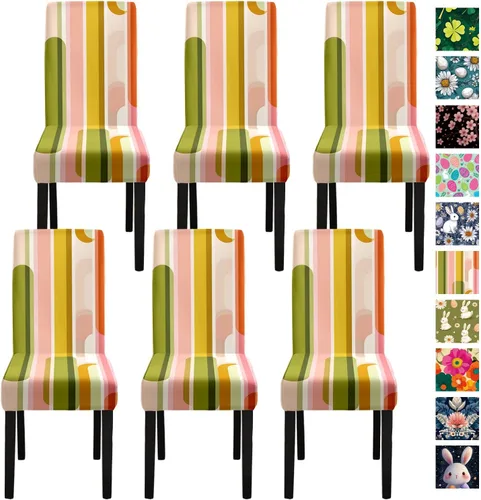 Vista 27 de ANNA QUEEN Juego de 6 fundas para sillas de comedor y cocina, fundas elásticas lavables para sillas de comedor, decoración elegante del hogar