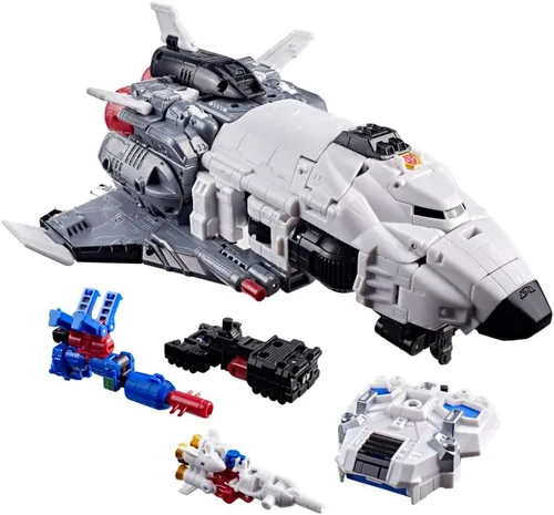 Vista 5 de Transformers Age of the Primes Armada Jetfire, Figura de acción de conversión de clase Commander de 8 pulgadas con 3 figuras Mini-Con, juguetes