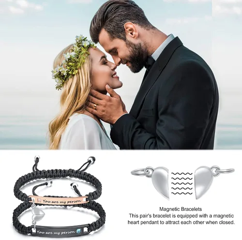 Vista 3 de XUANPAI Pulseras para parejas, personalizadas, hechas a mano, con cuerda trenzada, placa de identificación para mujeres y hombres, Metal, no conocido