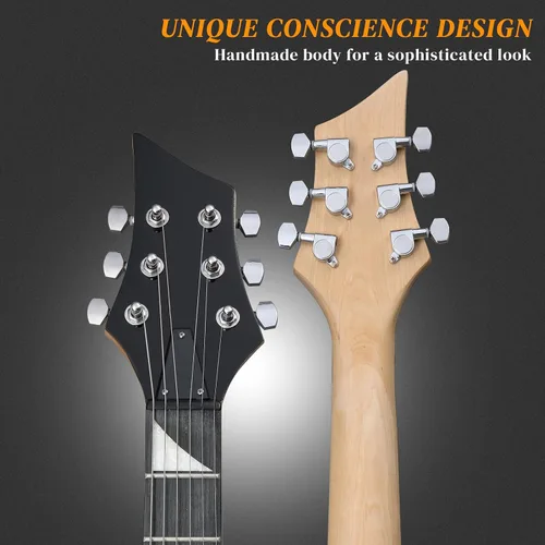 Vista 5 de Kit de guitarra eléctrica Ktaxon con diseño Burning Fire, guitarra eléctrica de 39 pulgadas HSH para principiantes con amplificador, diapasón