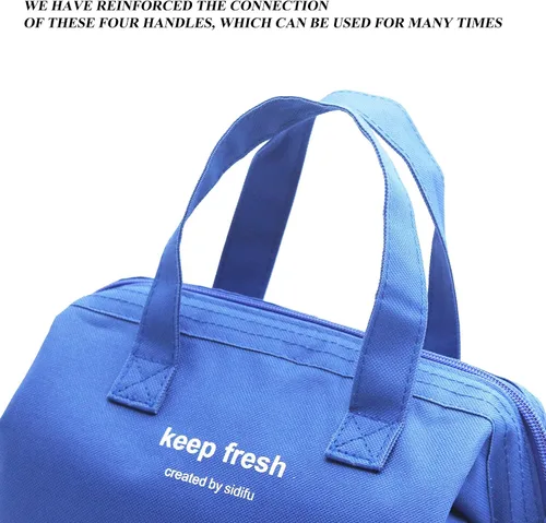 Vista 4 de Mziart Bolsa de almuerzo aislada simple Bento bolsa de almuerzo bolsa de almuerzo para mujeres hombres adultos picnic trabajo senderismo playa (azul)