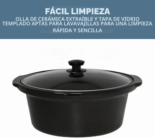 Vista 4 de West Bend Olla de cocción lenta manual de 6 cuartos estilo cerámica con olla de cerámica ovalada apta para lavavajillas y tapa de vidrio, dos Negro