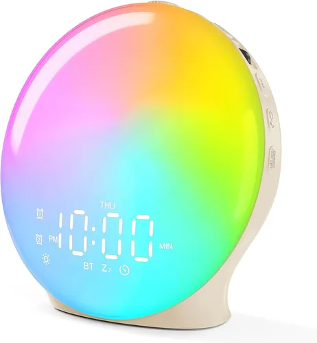Vista 11 de JALL Reloj despertador Sunrise para dormitorios con máquina de sonido de ruido blanco, despertador de luz despertador para personas que duermen