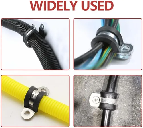 Vista 7 de 20 abrazaderas de cable de 1 pulgada, abrazadera de conducto 304 de acero inoxidable acolchada de goma, abrazadera de tubo de metal para cableado